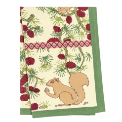 Squirrel and Pinecone Tea Towels in Red & Brown, Set of 3