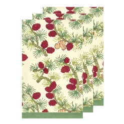 Squirrel and Pinecone Tea Towels in Red & Brown, Set of 3
