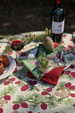 Squirrel and Pinecone Tea Towels in Red & Brown, Set of 3
