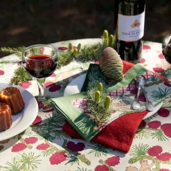 Squirrel and Pinecone Tea Towels in Red & Brown, Set of 3