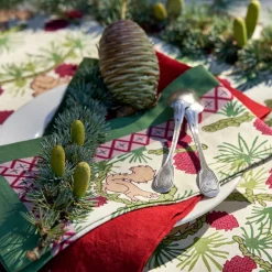 Squirrel and Pinecone Tea Towels in Red & Brown, Set of 3