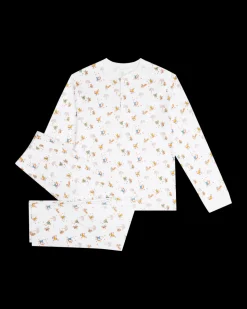 Squirrel Print Henley Pajamas in White