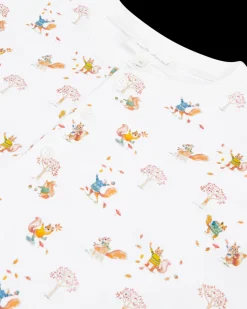 Squirrel Print Henley Pajamas in White