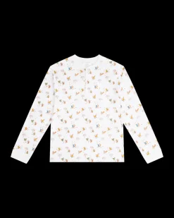 Squirrel Print Henley Pajamas in White