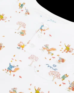 Squirrel Print Henley Pajamas in White