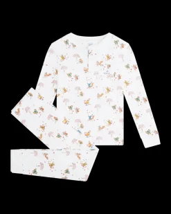 Squirrel Print Henley Pajamas in White