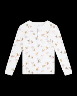 Squirrel Print Henley Pajamas in White