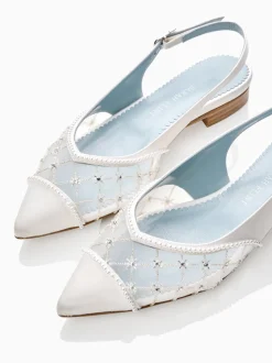 Stella Slingback Flat in White Satin