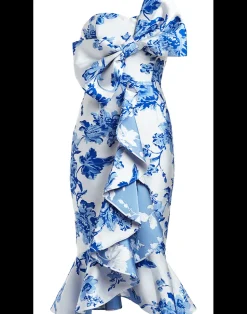 Stephanie Bow Dress in Porcelain Blue