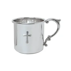 Sterling Silver Scroll Handle Baby Cup with Cross