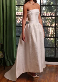 Strapless Drop Waist Gown in White