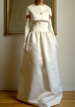 Strapless Drop Waist Gown in Créme Double Faced Satin