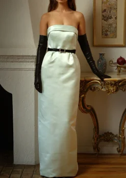 Strapless Slim Waisted Gown in Mint Double Faced Satin