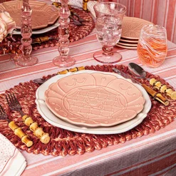 Straw Loop Oval Placemat in Coral
