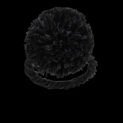 Straw Pompom Napkin Rings in Black, Set of Four
