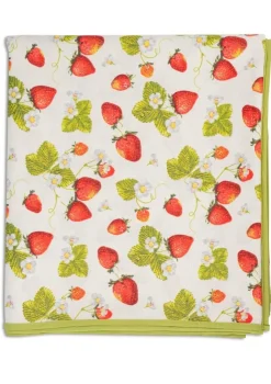 Strawberry Fields Tablecloth with Green Trim