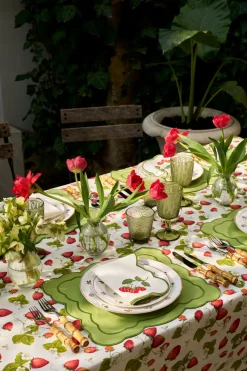 Strawberry Fields Tablecloth with Green Trim