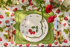 Strawberry Fields Tablecloth with Green Trim