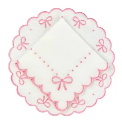 Studio Collection - Juliet Bows Napkins in White and Pink, Set of 4