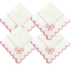 Studio Collection - Juliet Bows Napkins in White and Pink, Set of 4