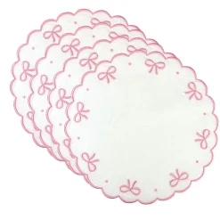 Studio Collection - Juliet Bows Placemats in White and Pink, Set of 4