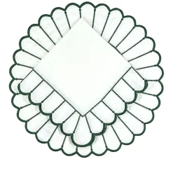 Studio Collection in Linen: Pippa Placemat in White/Dark Green, Set of 4