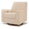Sunday Power Recliner and Swivel Glider in Chai Shearling with Dark Wood Base