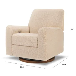 Sunday Power Recliner and Swivel Glider in Chai Shearling with Dark Wood Base