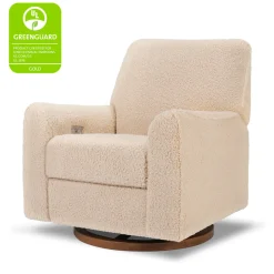 Sunday Power Recliner and Swivel Glider in Chai Shearling with Dark Wood Base