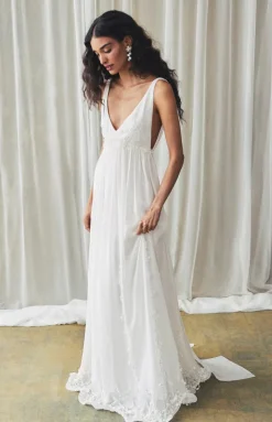 Sunny Gown in Ivory Georgette with Scallop Floral Embellishment