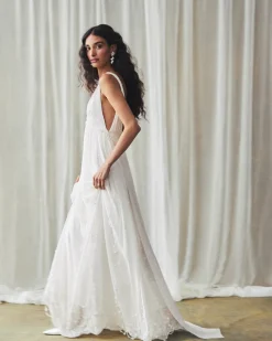 Sunny Gown in Ivory Georgette with Scallop Floral Embellishment