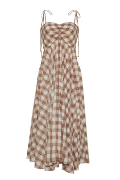 Sunray Dress in Sketched Plaid Brown