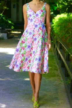 Sweetheart Fit And Flair Dress in Italian Multi Colored Cotton Eyelet