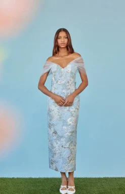 Sylvie Dress in Light Blue Floral Brocade