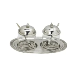 Talbot Manor Condiment Set Pewter & Glass