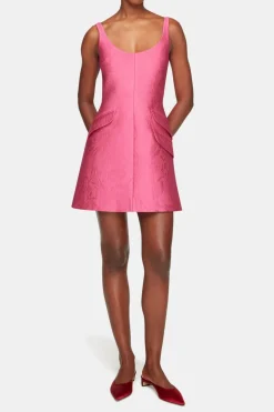 Talia Dress In Hot Pink Embossed Cloque