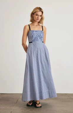 Tavira Dress in Blue & Optic White