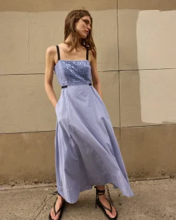 Tavira Dress in Blue & Optic White