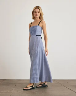 Tavira Dress in Blue & Optic White