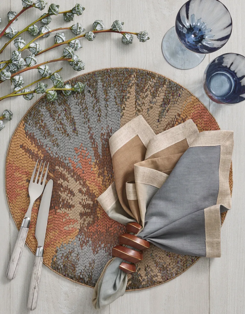 Tendril Napkin Ring in Brown & Gold, Set of 4