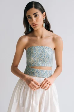 Termeh Jahan Top in Blue & Silver Paisley