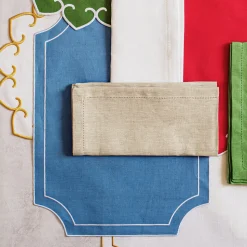 Tessuti Cornflower Rectangular Placemats with White Stitching, Set of 4