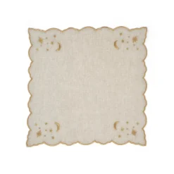 The Astral Linen Napkin in Natural Linen and Gold Embroidery