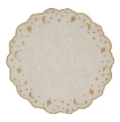 The Astral Linen Placemat in Natural Linen and Gold Embroidery