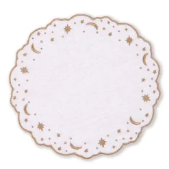 The Astral Linen Placemat in White Linen and Gold Embroidery