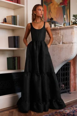 The Avery Dress in Black Windsor Brocade