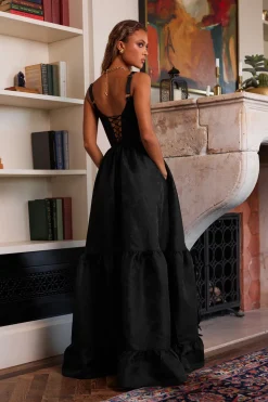 The Avery Dress in Black Windsor Brocade