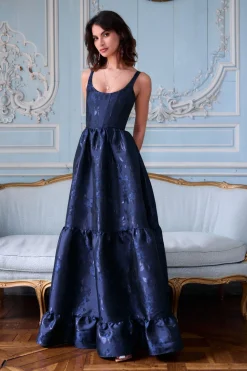 The Avery Dress in Navy Baroque Floral