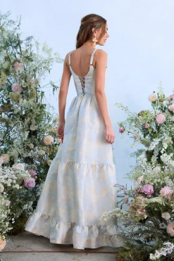 The Avery Dress in Sky Windsor Brocade