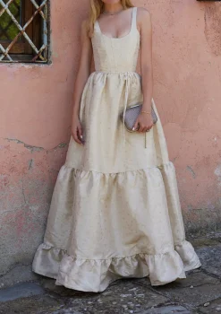 The Avery Dress in Taupe Duchess